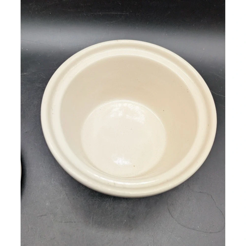 Longaberger Pottery Woven Traditions Ivory Burgundy Covered Casserole Dish USA
